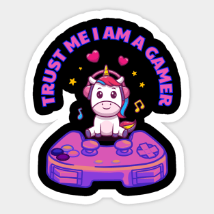 Trust Me I Am A Gamer - Pink Unicorn Design With Controller Sticker